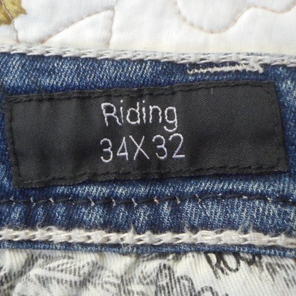 New ROCK & ROLL Cowgirl Jeans 34x32 Low Rise Bootcut Denim - Picture 9 of 10